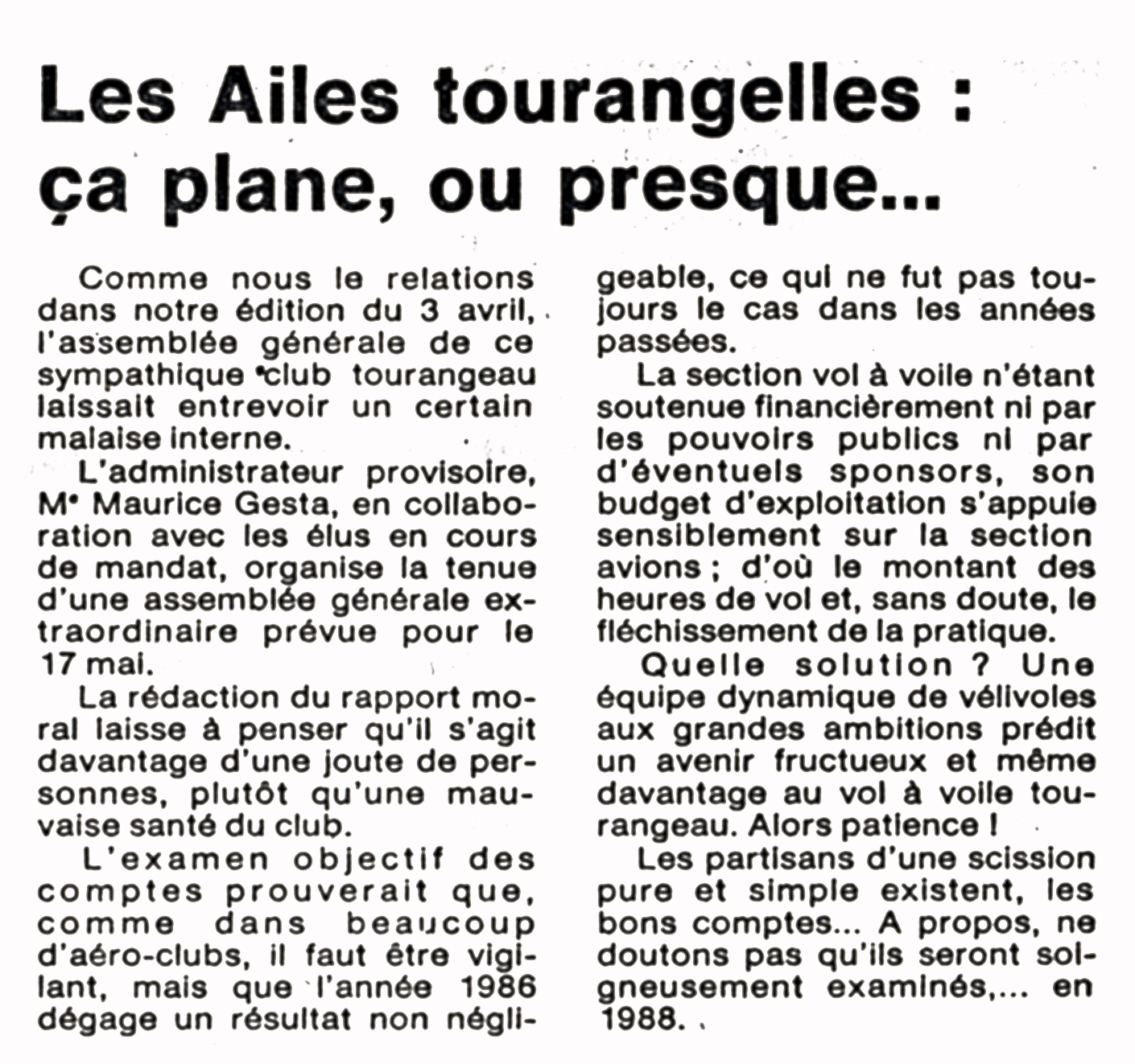 Article de la Nouvelle République du 12 mai 1987