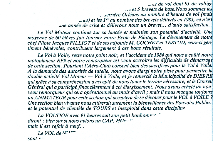 Le président appelle de ses voeux un animateur chargé de développer la section vol à voile