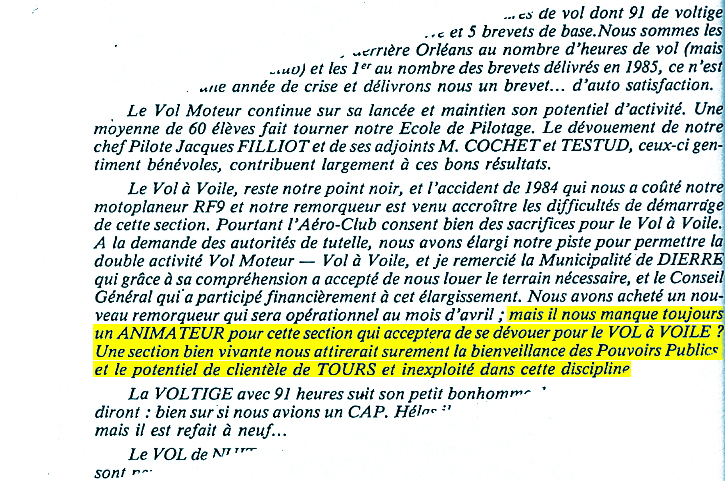 Le président appelle de ses voeux un animateur chargé de développer la section vol à voile